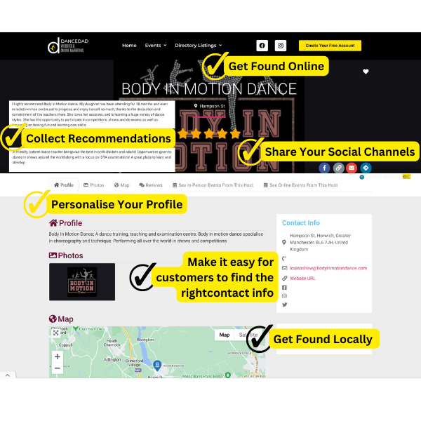 Dance directory listing features